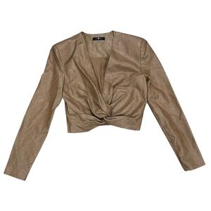 7 For All Mankind FauxLeather Long Sleeve Twist Front Crop Top